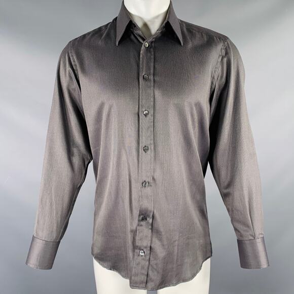 DOLCE & GABBANA Size S Grey Black Nailhead Cotton Button Up Long Sleeve Shirt - Picture 1 of 6